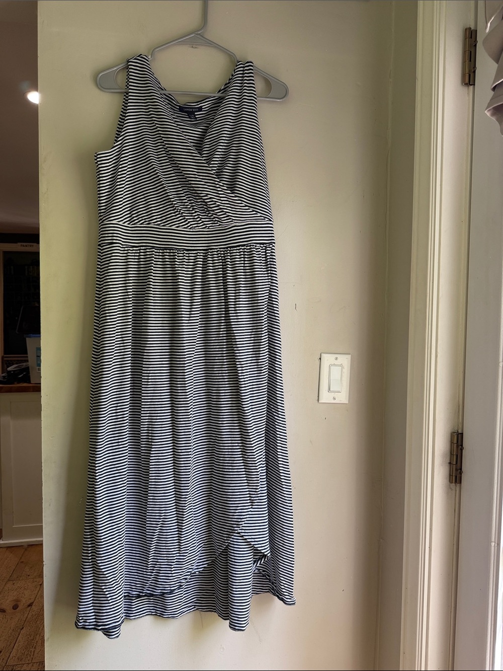 Lands' End Navy and White Striped Sleeveless Maxi Dress